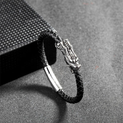 Dragon Leather Titanium Steel Luck Braided Bracelet Bangle