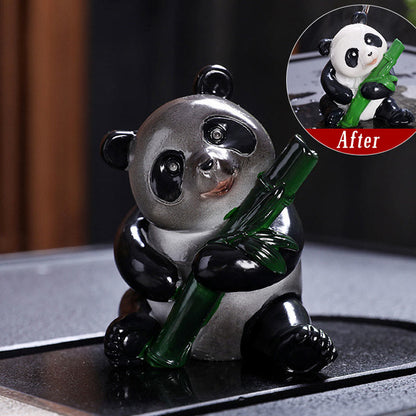 Mythstone Color Changing Small Cute Panda Bamboo Tea Pet Resin Home Figurine Decoration