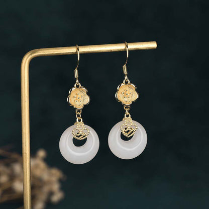 Mythstone FengShui White Jade Blessing Drop Earrings