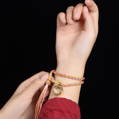 Pulsera trenzada de una vuelta y dos vueltas con hilo colorido de la suerte hecha a mano con piedra mítica tibetana 