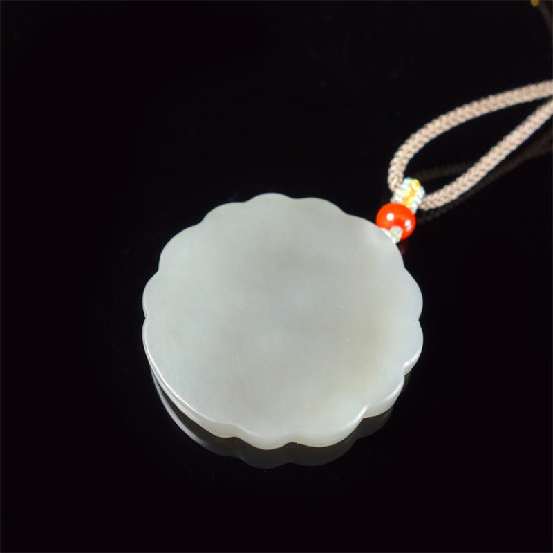 Mythstone White Jade Peacock Protection Blessing Necklace Pendant