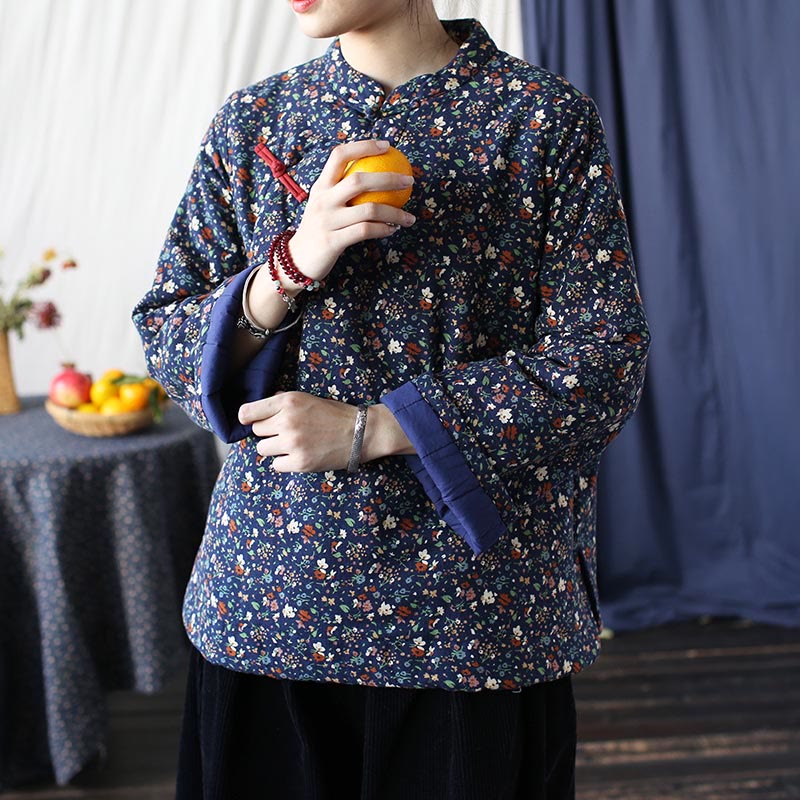 Mythstone Flowers Cotton Linen Jacket Shirt Chinese Northeast Style Winter Clothing