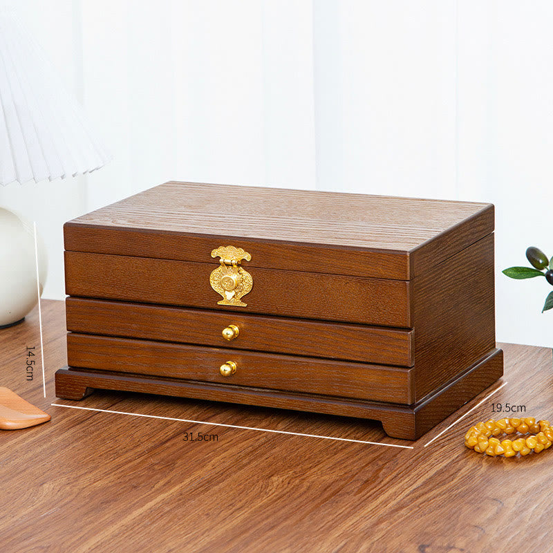 Mythstone Retro Wooden Jewelry Box Three-Layer Jewelry Storage Box