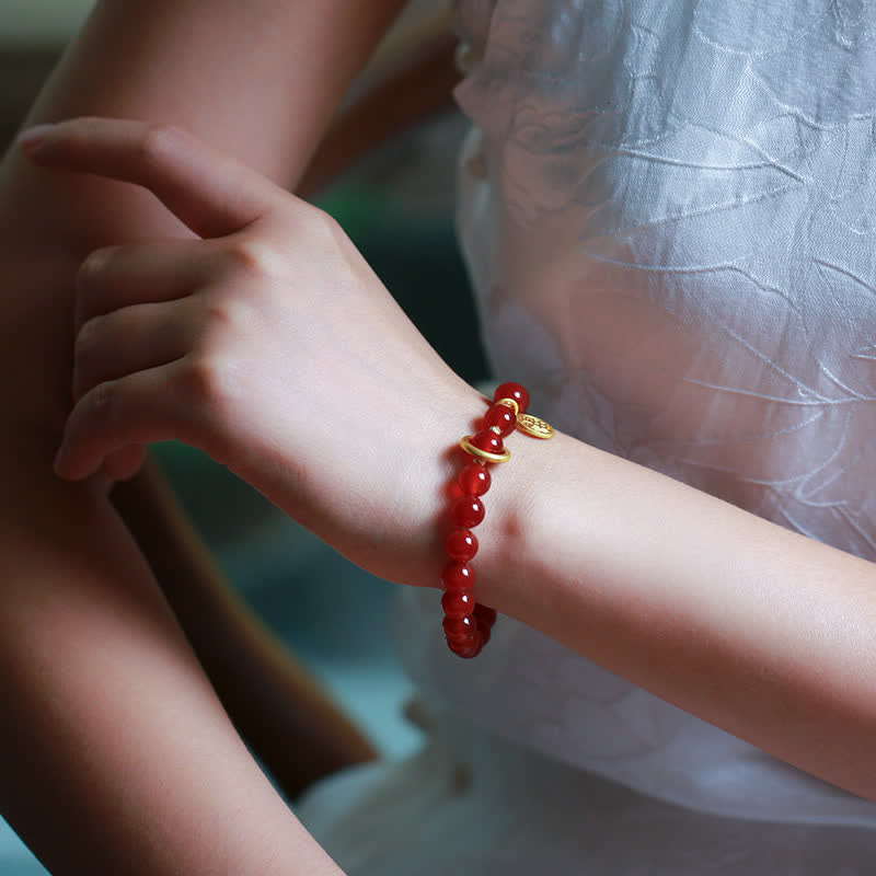 Pulsera de confianza con letras de bendición de ágata roja natural Mythstone