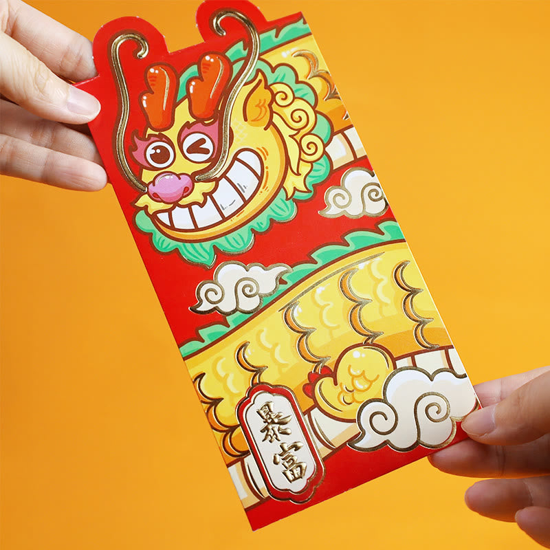 Mythstone 6Pcs Chinese Red Envelope Year of the Dragon Lucky Money Envelopes Auspicious Dragon Design 2024 Chinese New Year Dragon Year Envelope