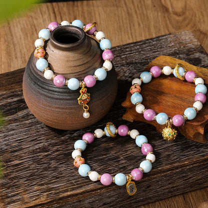 Pulsera de protección con cuentas de porcelana y ceniza de incienso de cristal de Liuli con cabeza de león y conejo, diosa de la riqueza tibetana Zakiram