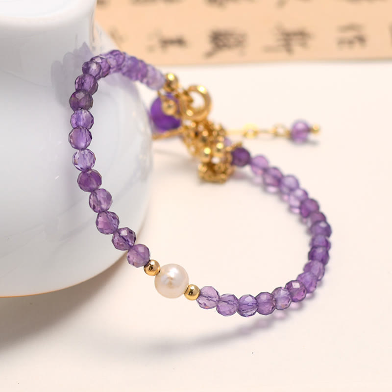 Mythstone 14K Gold Plated Amethyst Crystal Healing Double Layer Chain Bracelet