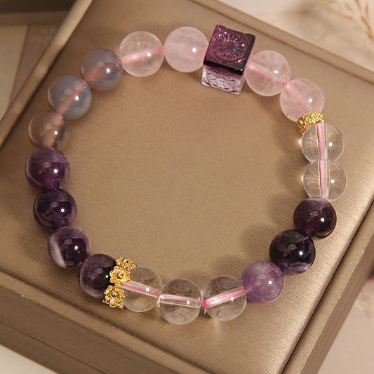 Mythstone Natural Amethyst Pink Crystal Inner Peace And Healing Bracelet