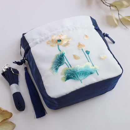 Mythstone Suzhou Embroidery Rabbit Lotus Epiphyllum Peony Magnolia Silk Tote Crossbody Bag Shoulder Bag Handbag