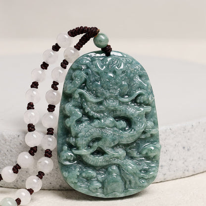 Mythstone Chinese Zodiac Dragon Jade Prosperity Necklace Bead String Pendant