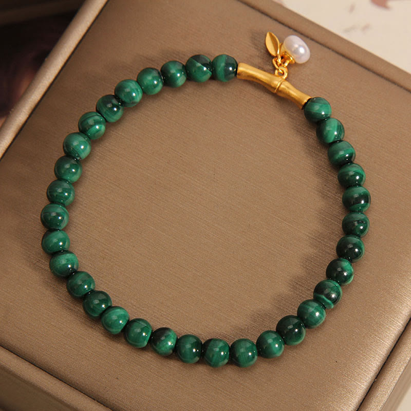 Mytthstone Natural Malachite Pearl Lucky Bamboo Anti-Anxiety Bracelet