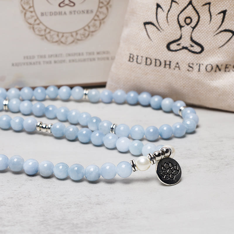 Mythstone 108 Mala Beads Aquamarine Healing Bracelet