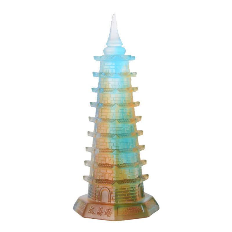 Mythstone Feng Shui Wenchang Tower Handmade Liuli Crystal Pagoda Art Piece Luck Home Office Decoration