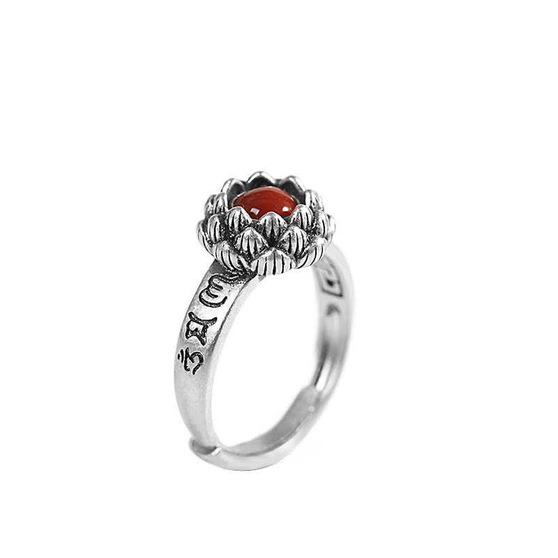 Mythstone 925 Sterling Silver Lotus Red Agate Confidence Blessing Ring