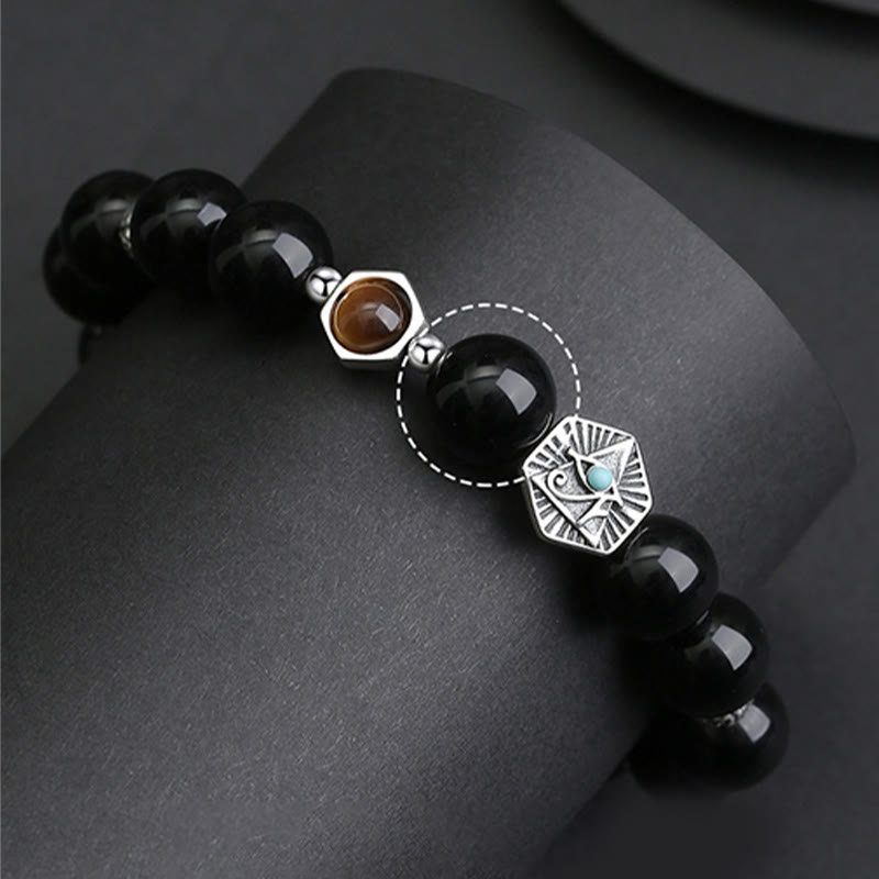 Pulsera de purificación con ojo de tigre y obsidiana negra de plata de ley 925 Mythstone