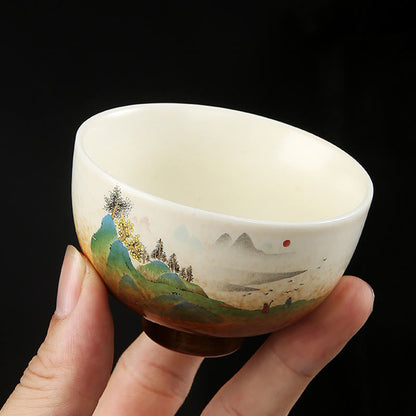 Mythstone Small Bridge Shepherd Boy Boat Green Pine Fisherman Mountain Ceramic Teacup Kung Fu Tea Cups