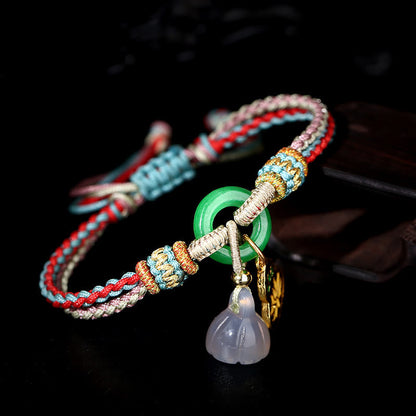 Mythstone Colorful Rope Chalcedony Lotus Jade Peace Buckle Harmony Gourd Charm Bracelet