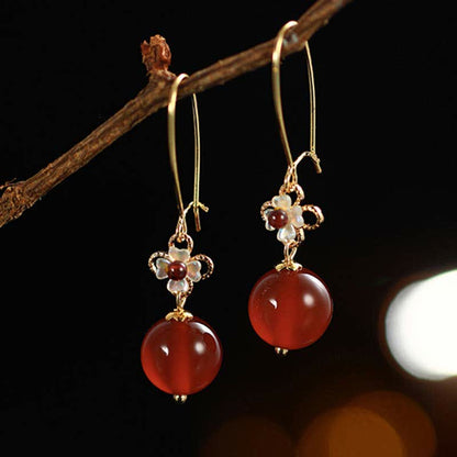 Mythstone 925 Sterling Silver Red Agate Flower Beaded Confidence Earrings