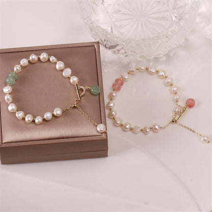 Mythstone Pearl Green Strawberry Quartz Bead Healing Chain Bracelet