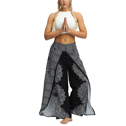 Mythstone Boho Pants Wide Leg Pants with Slits Sports Fitness Dance Women's Yoga Pants