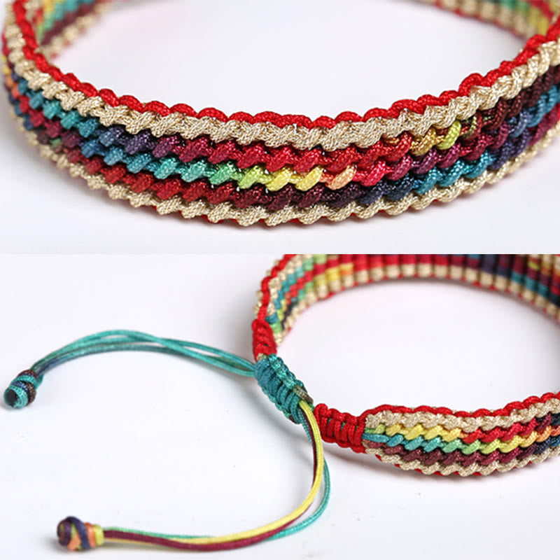 Pulsera trenzada de protección multicolor hecha a mano con piedra mítica del Tíbet