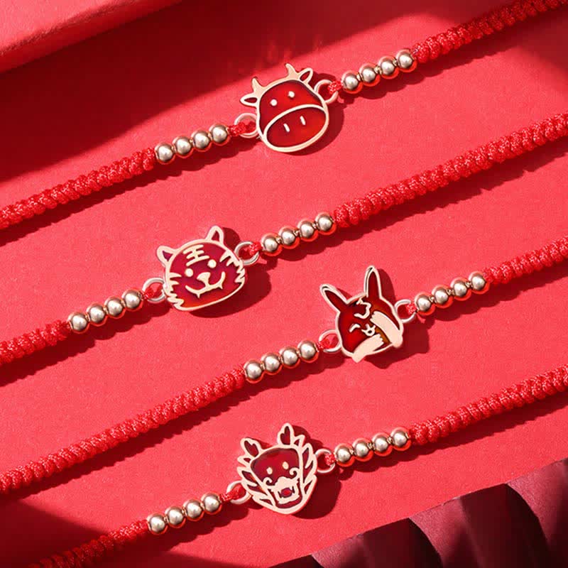 Mythstone 925 Sterling Silver Chinese Zodiac Luck Faith Discolor Red String Bracelet