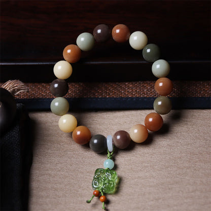 Mythstone Natural Multicolored Gradient Bodhi Seed Liuli Glass Charm Peace Bracelet