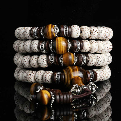 MythStone Handmade Tibetan Tiger Eye Bodhi Seed Peace Bracelet