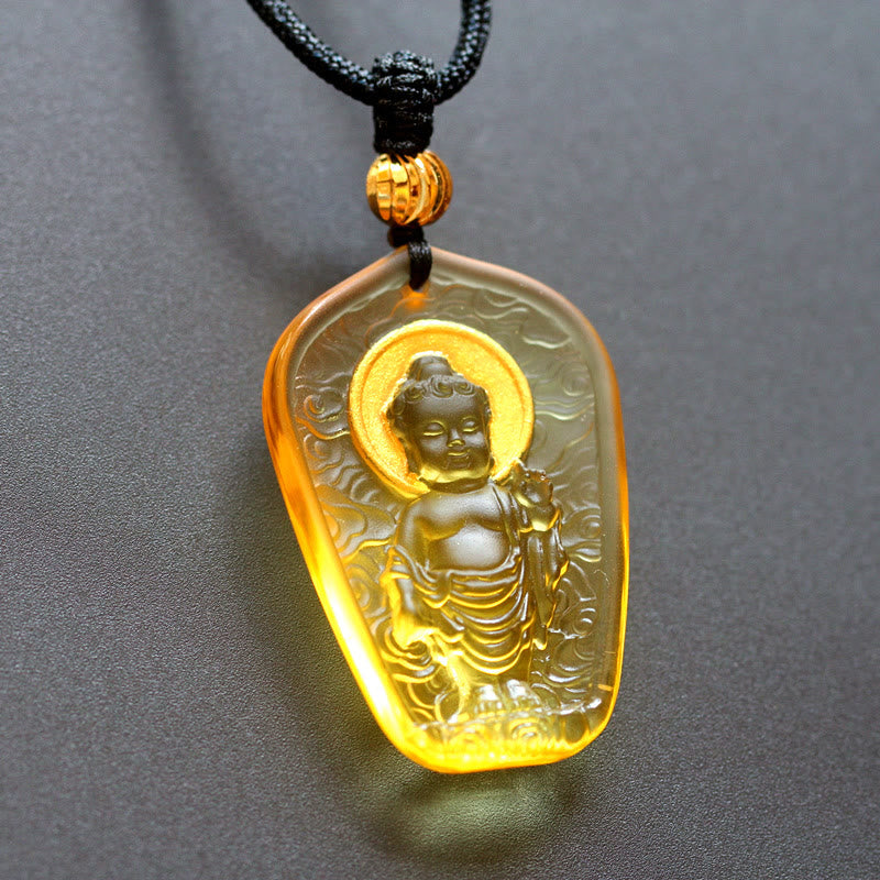 Mythstone Tibetan Buddha Liuli Crystal Serenity Necklace Pendant