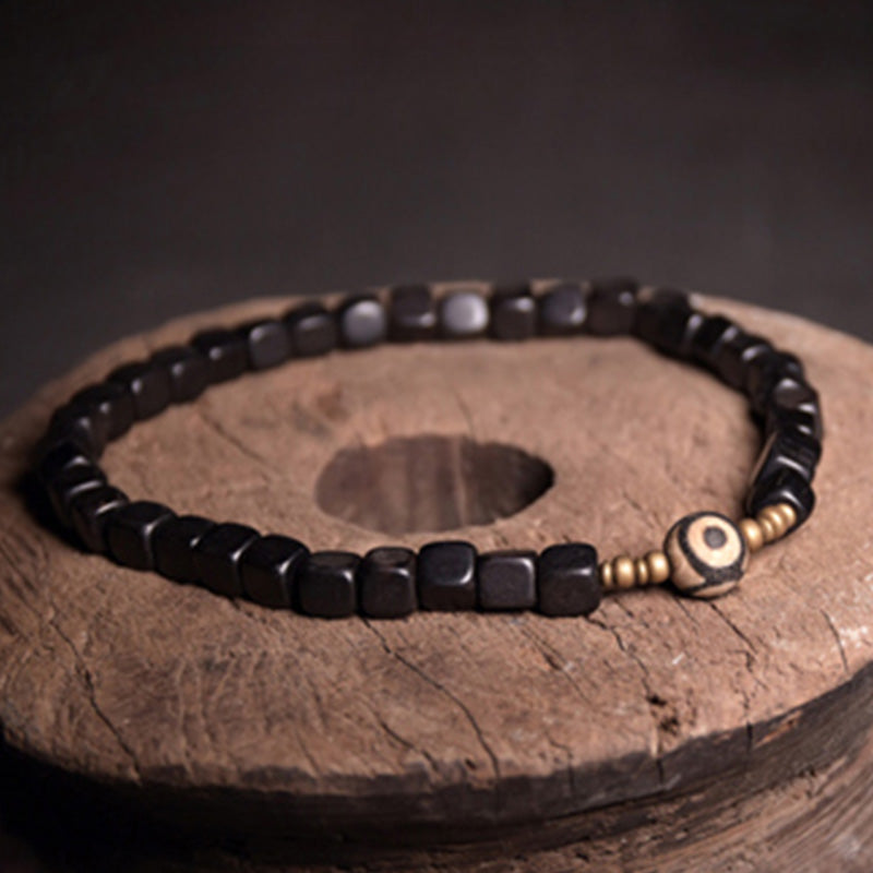 Mythstone Ebony Wood Dzi Bead Copper Peace Couple Bracelet