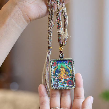 Mythstone Tibet Five Directions Gods of Wealth Hand-Painted Thangka Buddha Serenity Necklace Pendant