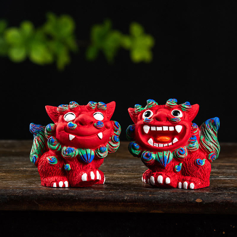 Mythstone Small Pair of Lion Fu Foo Dogs Ward Off Evil Protection Home Resin Decoration