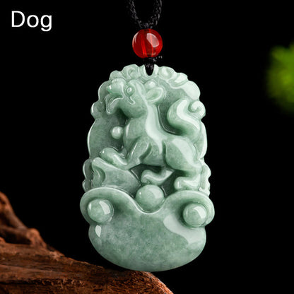 Mythstone Natural Green Jade 12 Chinese Zodiac Luck Prosperity Necklace Pendant