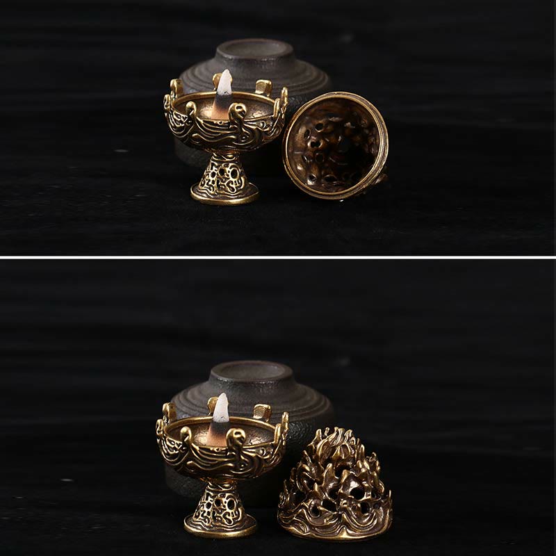 Mythstone Tibetan Mini Mountain Pattern Meditation Copper Alloy Incense Burner