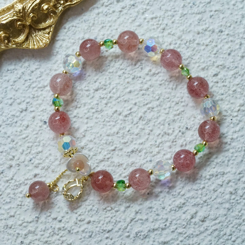 Mythstone Strawberry Quartz Rutilated Quartz Fluorite Flower Healing Bracelet