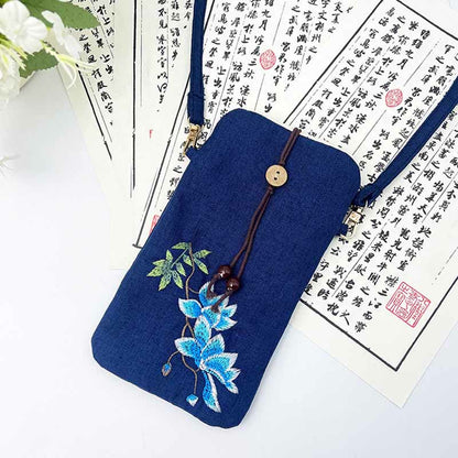 Mythstone Small Embroidered Flowers Crossbody Bag Shoulder Bag Cellphone Bag 11*20cm