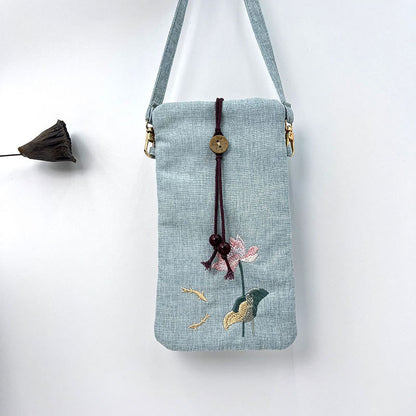 Mythstone Small Embroidered Flowers Crossbody Bag Shoulder Bag Cellphone Bag 11*20cm