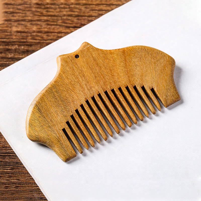 Mythstone Green Sandalwood Flower Pattern Engraved Soothing Comb