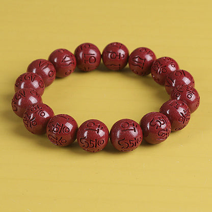 Mythstone Natural Double PiXiu Cinnabar Om Mani Padme Hum Wealth Luck Bead Bracelet