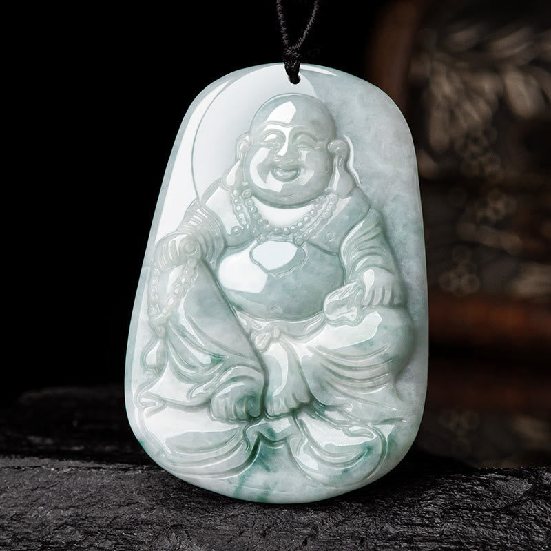 Mythstone Natural Jade Laughing Buddha Maitreya Buddha Luck String Necklace Pendant