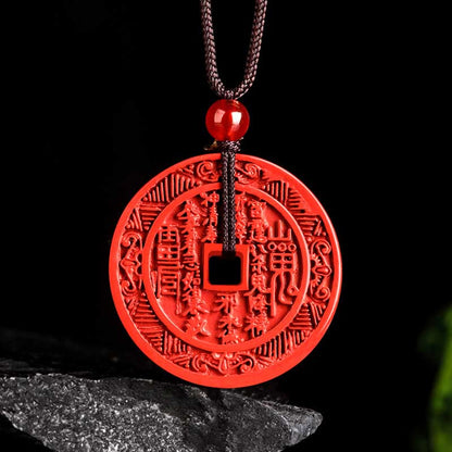 Mythstone Natural Cinnabar Mountain Ghosts Spend Money Bagua Design Blessing Necklace Pendant