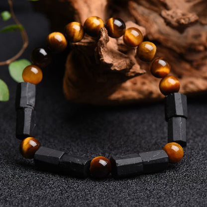 Mythstone Natural Black Tourmaline Tiger Eye Positive Bracelet