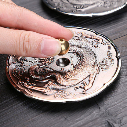 Mythstone Round Auspicious Dragon Protection Copper Alloy Stick Incense Burner Decoration