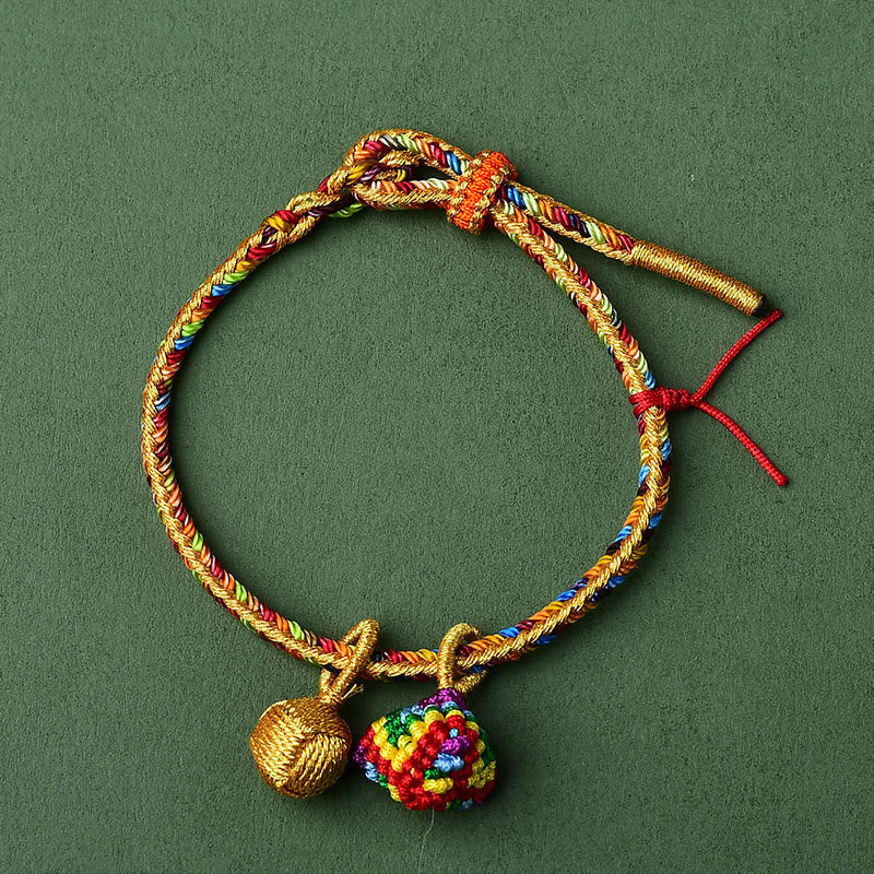 Mythstone Colorful Rope Luck Handmade Zongzi Golden Ball Charm Bracelet