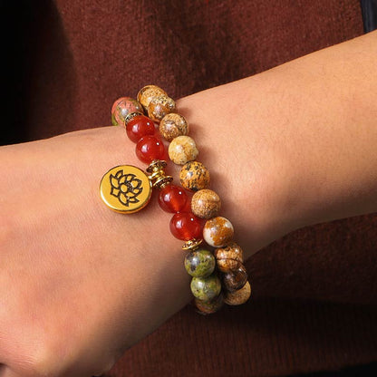 Mythstone Tibetan Picture Jasper Positive Lotus Bracelet Set