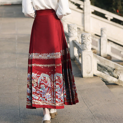 Mythstone Chinese Hanfu Phoenix Feathers Printed Horse Face Skirt Mamianqun