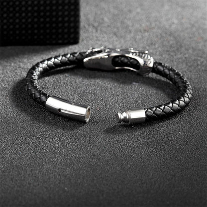 Dragon Leather Titanium Steel Luck Braided Bracelet Bangle