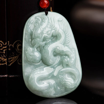 Mythstone Chinese Zodiac Flying Dragon Jade Protection Necklace String Pendant