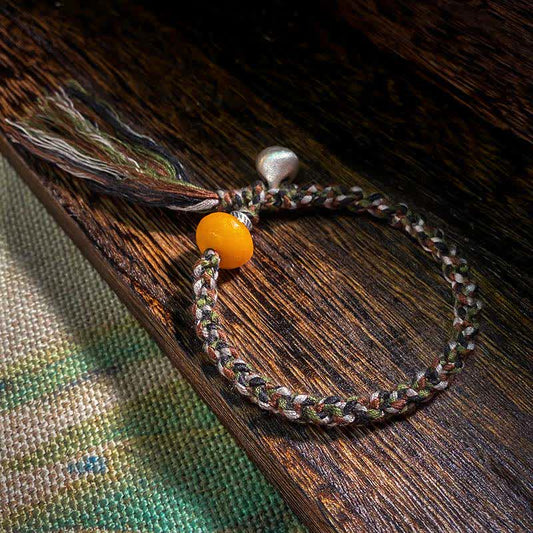 Mythstone 990 Sterling Silver Tibetan Handmade Amber Steelyard Weight Wish Protection Bracelet