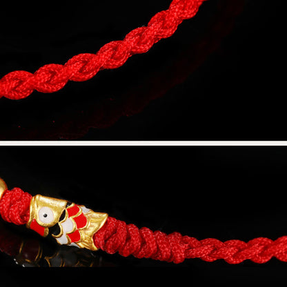 Mythstone 999 Gold Luck Koi Fish Handcrafted Braided String Bracelet